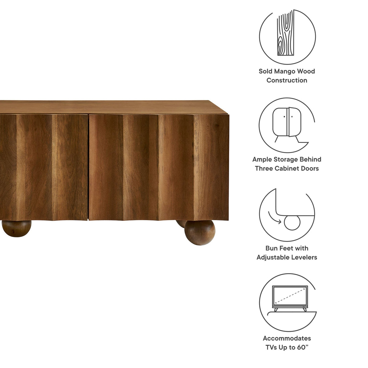 Sorren Walnut Scalloped 54" Wood TV Stand - Ornate Home