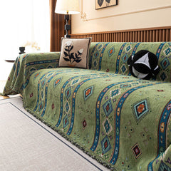 Southwestern Boho Woven Tribal Sofa Cover Blanket, Rustic Farmhouse Couch Throw Cover - Ornate Home