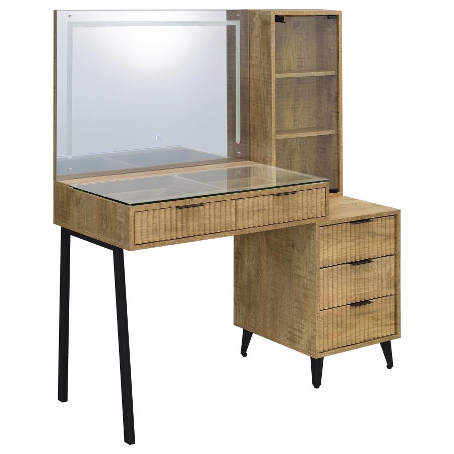 Souza Mango 5-Drawer Makeup Vanity Table With LED Mirror - Ornate Home