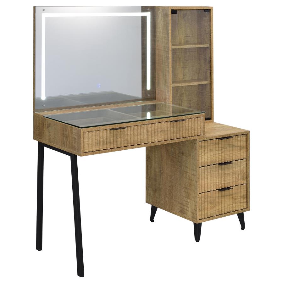 Souza Mango 5-Drawer Makeup Vanity Table With LED Mirror - Ornate Home