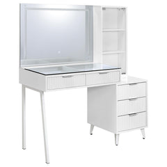 Souza White High Gloss 5-Drawer Makeup Vanity Table With LED Mirror - Ornate Home
