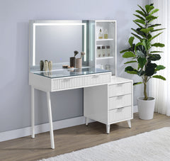 Souza White High Gloss 5-Drawer Makeup Vanity Table With LED Mirror - Ornate Home