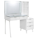 Souza White High Gloss 5-Drawer Makeup Vanity Table With LED Mirror - Ornate Home
