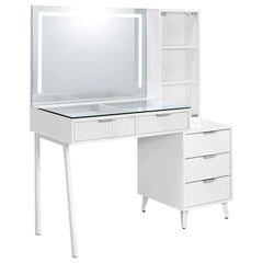 Souza White High Gloss 5-Drawer Makeup Vanity Table With LED Mirror - Ornate Home