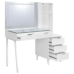 Souza White High Gloss 5-Drawer Makeup Vanity Table With LED Mirror - Ornate Home
