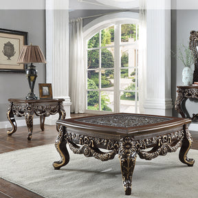 Sovereign Cherry/Antique Gold 3pc Coffee Table Set  / HD-3905 - Ornate Home