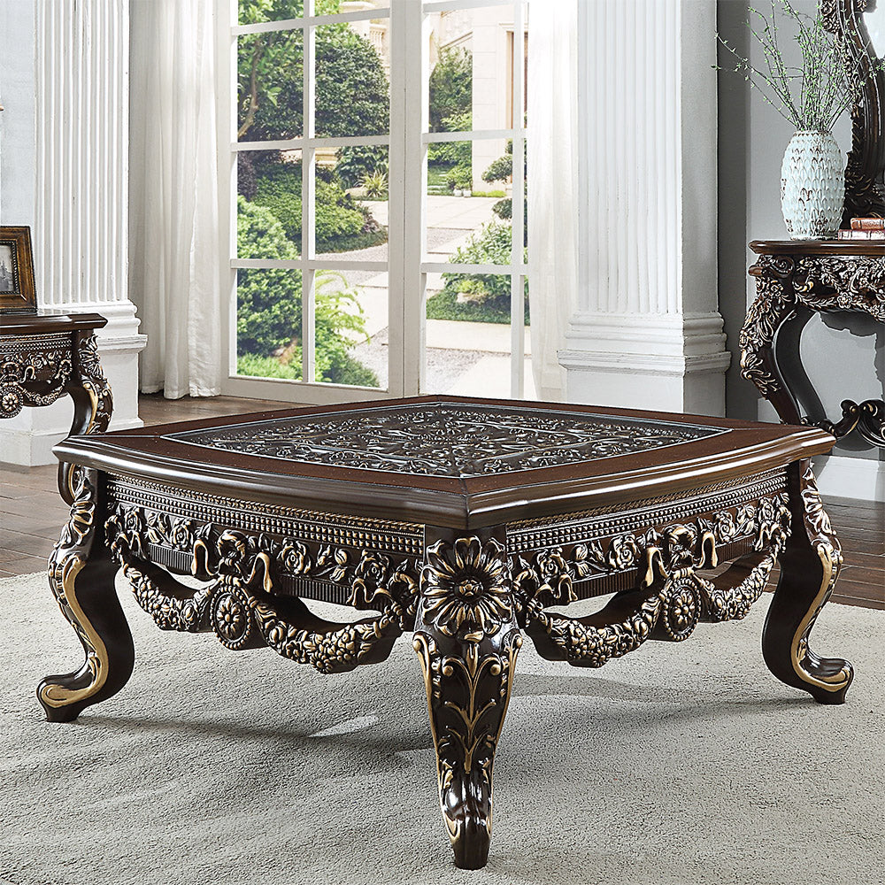 Sovereign Cherry/Antique Gold 3pc Coffee Table Set  / HD-3905 - Ornate Home