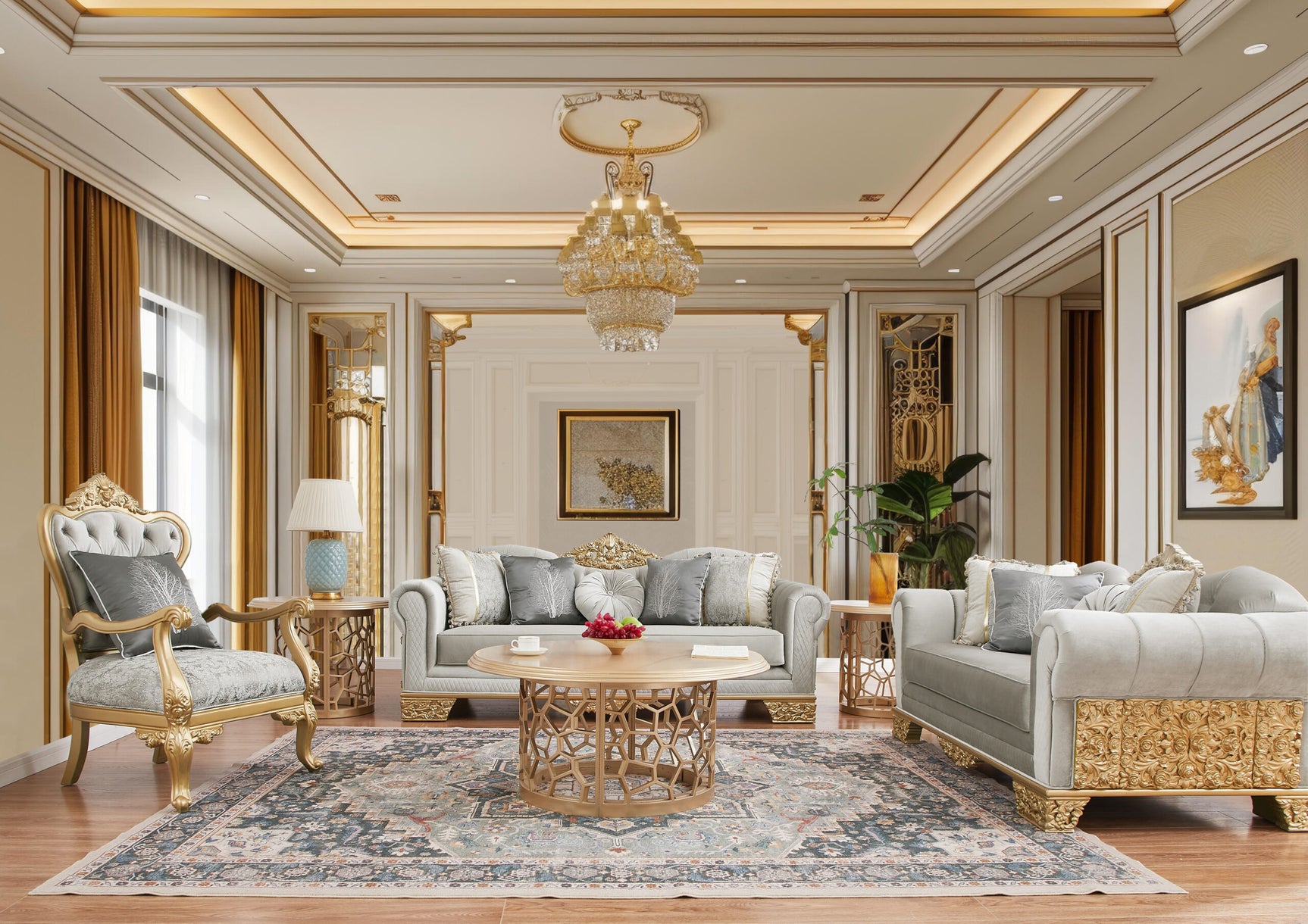 Sovereign Gray/Gold Loveseat / HD-L9041 - Ornate Home