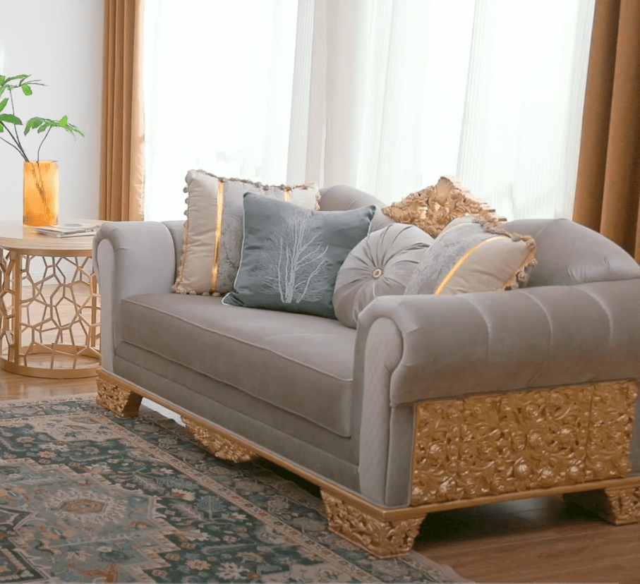 Sovereign Gray/Gold Loveseat / HD-L9041 - Ornate Home