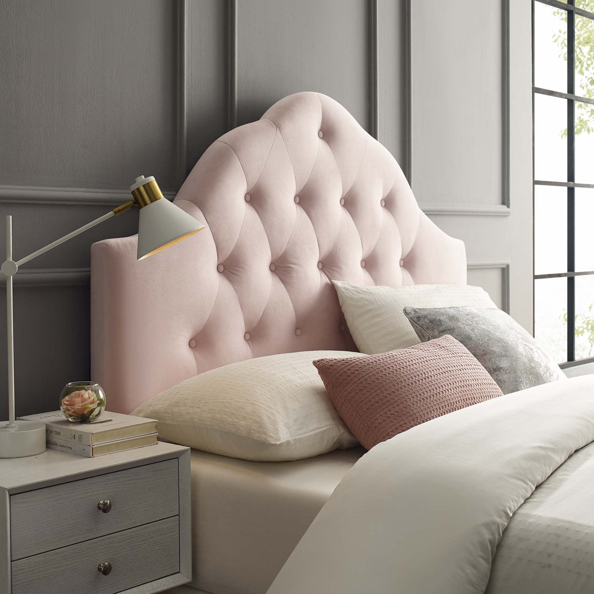 Sovereign Pink Diamond Tufted Performance Velvet Full Headboard - Ornate Home