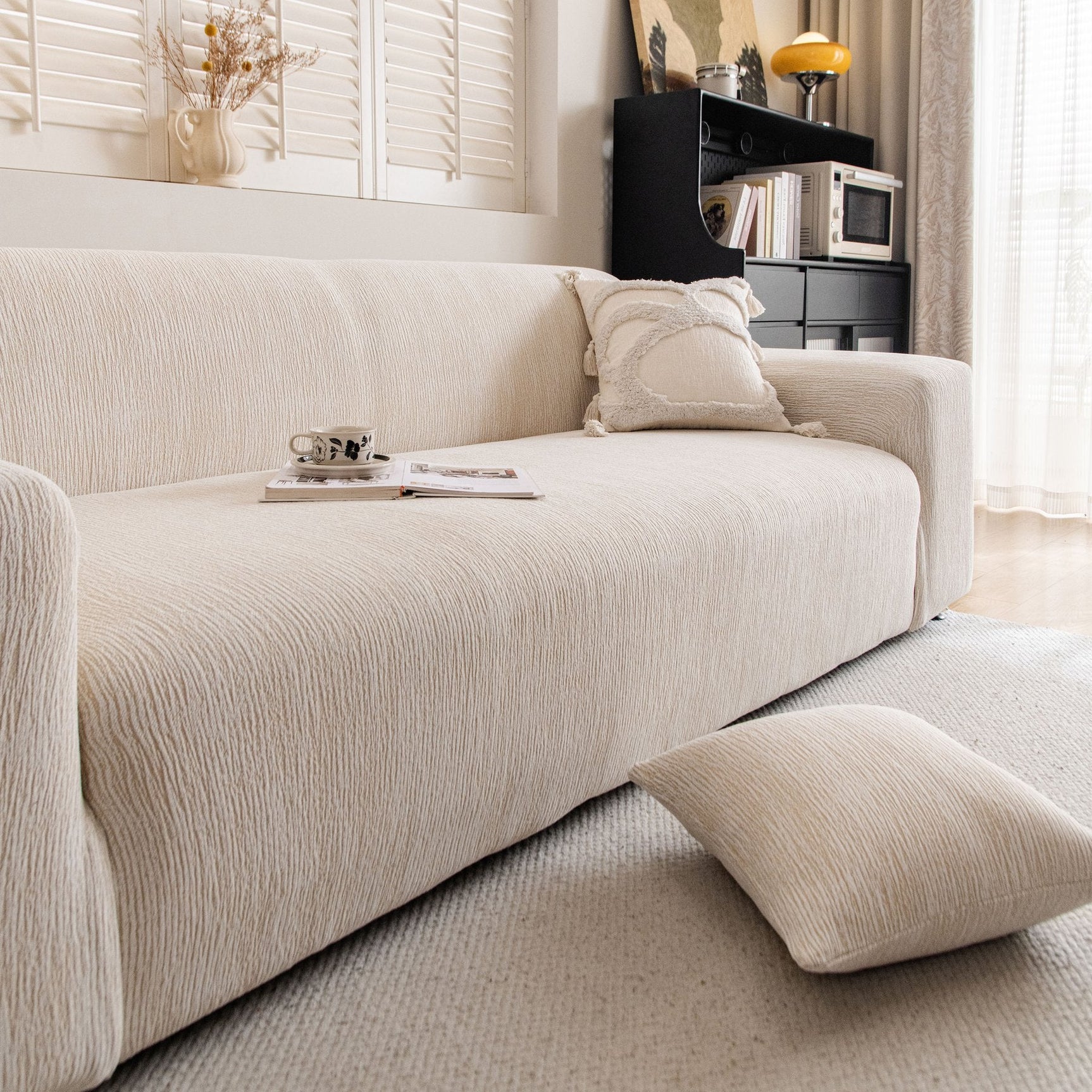 Spandex Jacquard Sofa Cover, High Stretch Crinkle Textured Couch Slipcover KAS Washable - Ornate Home