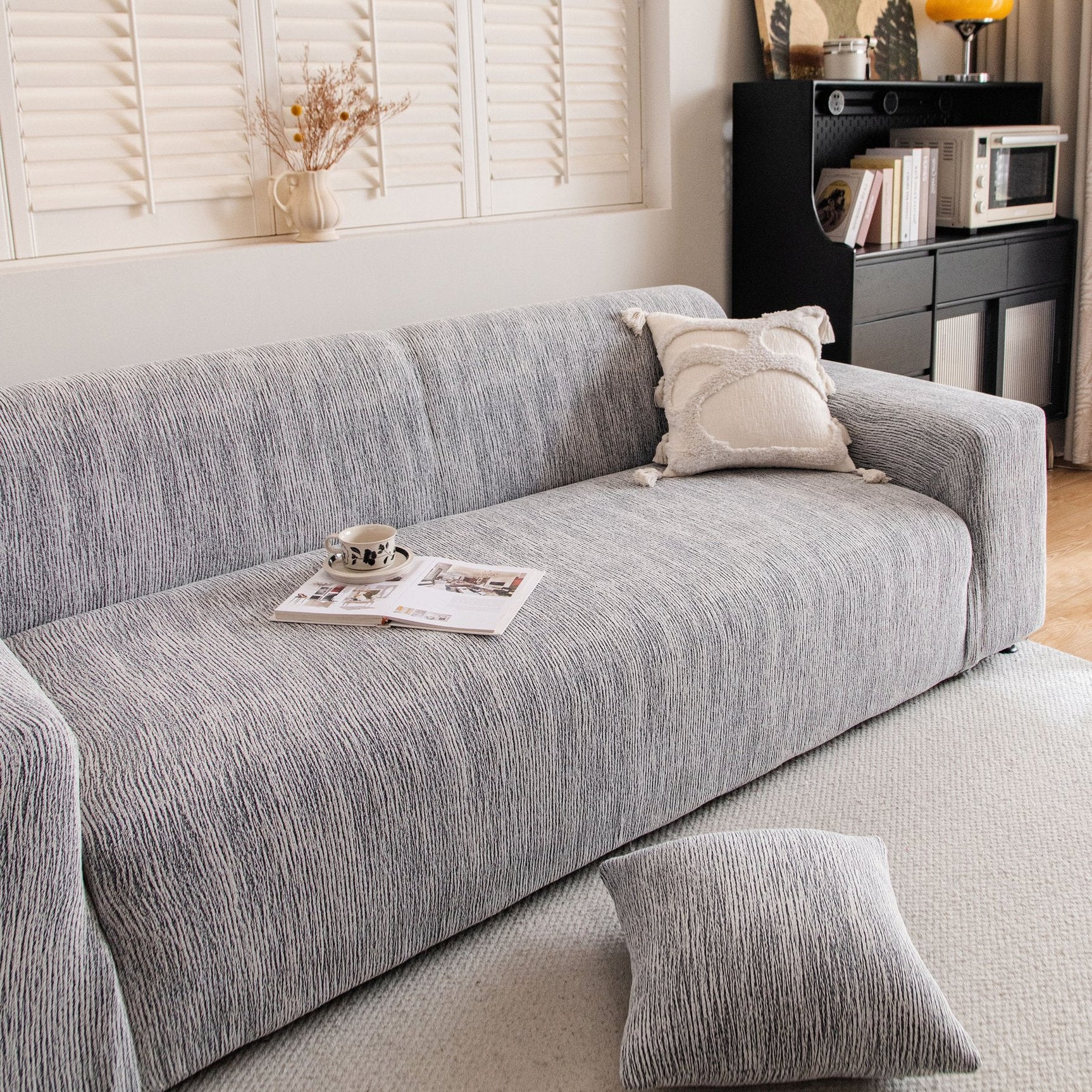 Spandex Jacquard Sofa Cover, High Stretch Crinkle Textured Couch Slipcover KAS Washable - Ornate Home