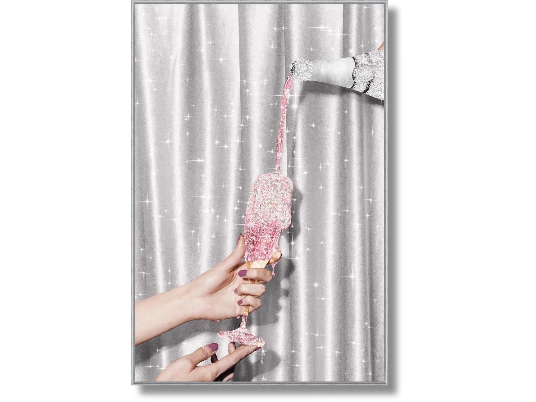 Sparkling Champagne Art Gloss w/ Glitter & Rocks in Frame Wall Art - Ornate Home