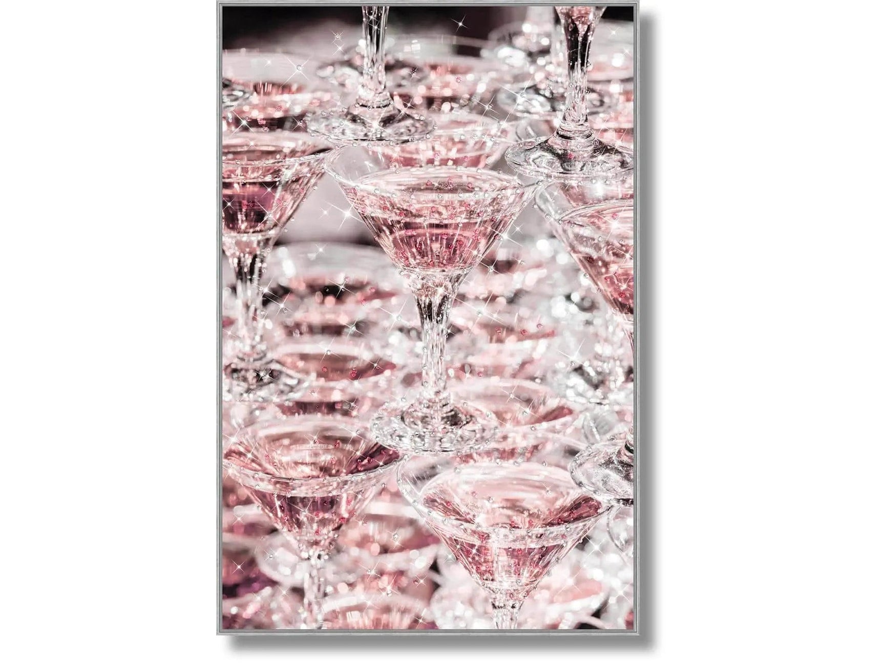 Sparkling Martini Glasses Art Print Gloss w/ Glitter & Rocks in Frame - Ornate Home