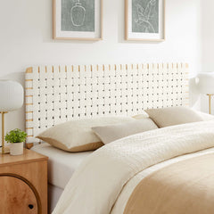 Sparta Natural/Beige Weave Vegan Leather Queen Headboard - Ornate Home