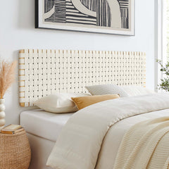 Sparta Natural/Beige Weave Wall-Mount Vegan Leather King Headboard - Ornate Home