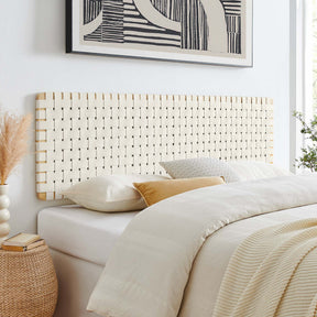 Sparta Natural/Beige Weave Wall-Mount Vegan Leather King Headboard - Ornate Home