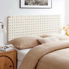 Sparta Natural/Beige Weave Wall-Mount Vegan Leather Queen Headboard - Ornate Home