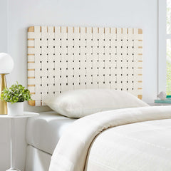 Sparta Natural/Beige Weave Wall-Mount Vegan Leather Twin Headboard - Ornate Home