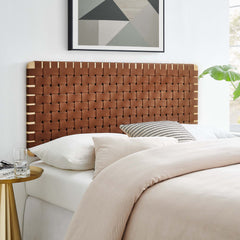 Sparta Natural/Brown Weave Vegan Leather Full Headboard - 1x55.5x22.6" - Ornate Home