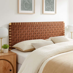 Sparta Natural/Brown Weave Vegan Leather Queen Headboard - Ornate Home