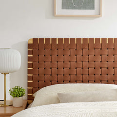 Sparta Natural/Brown Weave Vegan Leather Queen Headboard - Ornate Home