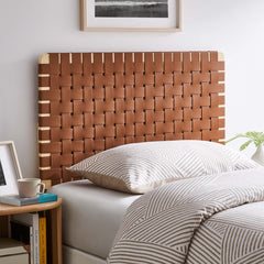 Sparta Natural/Brown Weave Vegan Leather Twin Headboard - Ornate Home