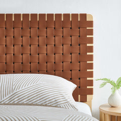 Sparta Natural/Brown Weave Vegan Leather Twin Headboard - Ornate Home