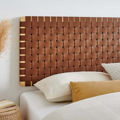 Sparta Natural/Brown Weave Wall-Mount Vegan Leather King Headboard - Ornate Home