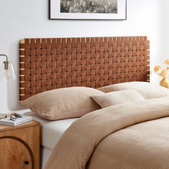 Sparta Natural/Brown Weave Wall-Mount Vegan Leather Queen Headboard - Ornate Home