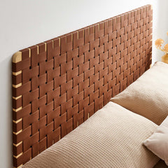 Sparta Natural/Brown Weave Wall-Mount Vegan Leather Queen Headboard - Ornate Home