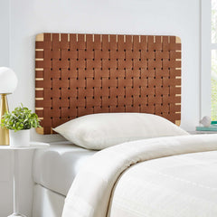 Sparta Natural/Brown Weave Wall-Mount Vegan Leather Twin Headboard - Ornate Home