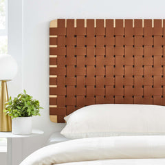 Sparta Natural/Brown Weave Wall-Mount Vegan Leather Twin Headboard - Ornate Home