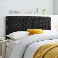 Sparta Walnut/Black Weave Vegan Leather Full Headboard - 1x55.5" - Ornate Home