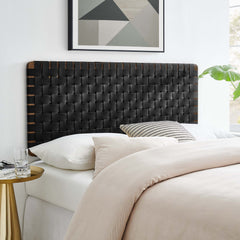 Sparta Walnut/Black Weave Vegan Leather Full Headboard - 1x55.5x22.6" - Ornate Home