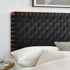 Sparta Walnut/Black Weave Vegan Leather Full Headboard - 1x55.5x22.6" - Ornate Home