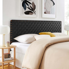 Sparta Walnut/Black Weave Vegan Leather King Headboard - Ornate Home
