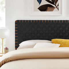 Sparta Walnut/Black Weave Vegan Leather King Headboard - Ornate Home