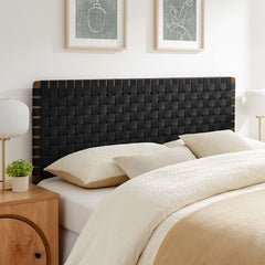 Sparta Walnut/Black Weave Vegan Leather Queen Headboard - Ornate Home