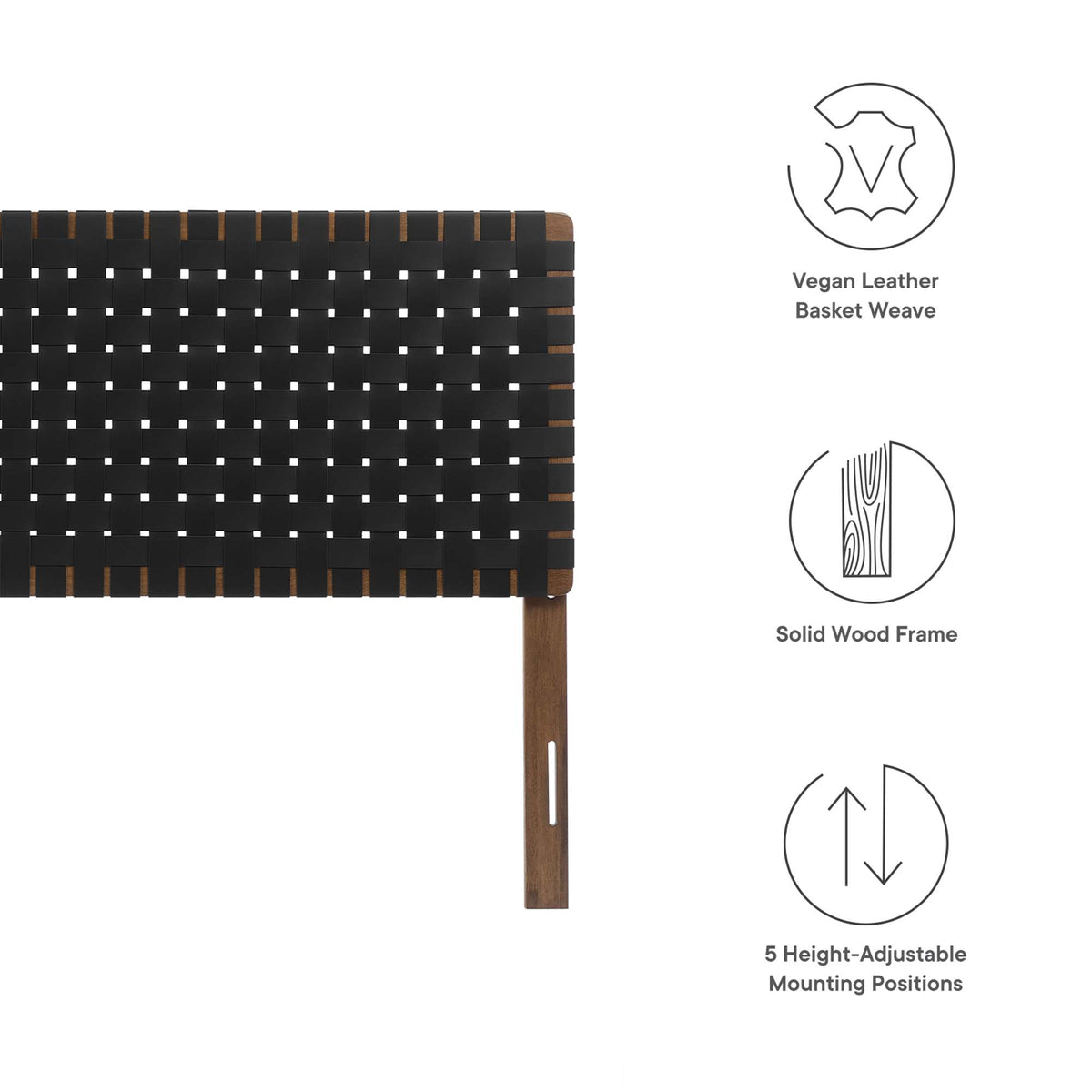 Sparta Walnut/Black Weave Vegan Leather Queen Headboard - Ornate Home