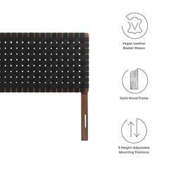 Sparta Walnut/Black Weave Vegan Leather Queen Headboard - Ornate Home