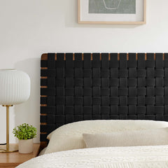 Sparta Walnut/Black Weave Vegan Leather Queen Headboard - Ornate Home