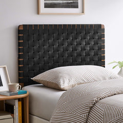 Sparta Walnut/Black Weave Vegan Leather Twin Headboard - Ornate Home