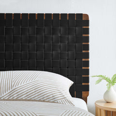 Sparta Walnut/Black Weave Vegan Leather Twin Headboard - Ornate Home