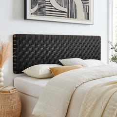 Sparta Walnut/Black Weave Wall-Mount Vegan Leather King Headboard - Ornate Home
