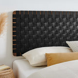 Sparta Walnut/Black Weave Wall-Mount Vegan Leather King Headboard - Ornate Home