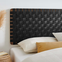 Sparta Walnut/Black Weave Wall-Mount Vegan Leather King Headboard - Ornate Home