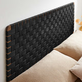 Sparta Walnut/Black Weave Wall-Mount Vegan Leather Queen Headboard - Ornate Home