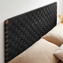Sparta Walnut/Black Weave Wall-Mount Vegan Leather Queen Headboard - Ornate Home