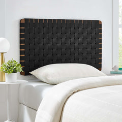 Sparta Walnut/Black Weave Wall-Mount Vegan Leather Twin Headboard - Ornate Home